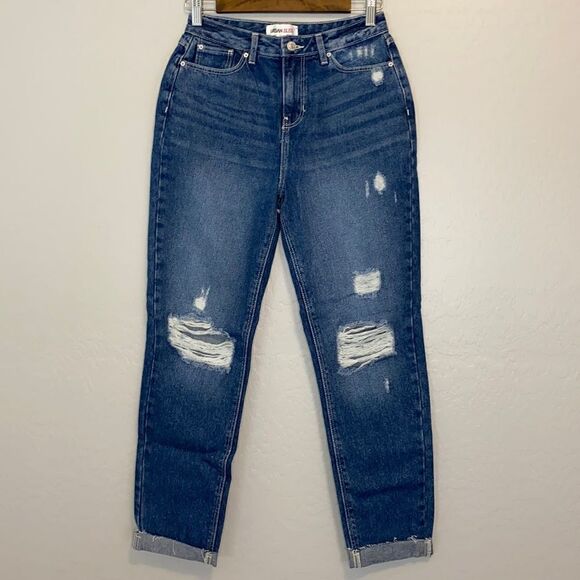 ASOS Urban Bliss Women’s Midwash Blue Mom Jean with rips Size 2 - Picture 2 of 12